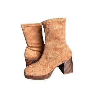 NWT-Sugar Platform Suede Ankle Booties Boots Brown Womens Size 11 Shoes 3” Heel